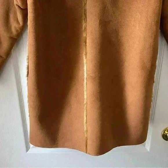Floriane Coat Faux Suede Faux  Fur Winter Pea Coat Hood Tan Brown Girls Size 8 - Picture 11 of 16